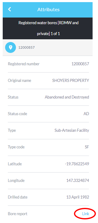 Attributes of a registered water bore